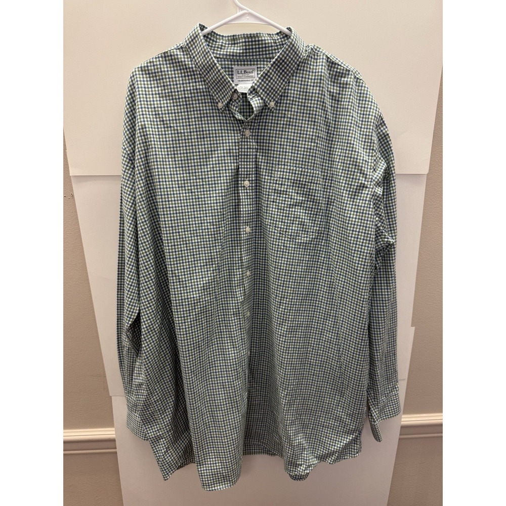 LL Bean Shirt Mens XXL-Tall Green Plaid Traditional Fit Button Down